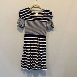 Girls Navy and White Striped Knit Dress